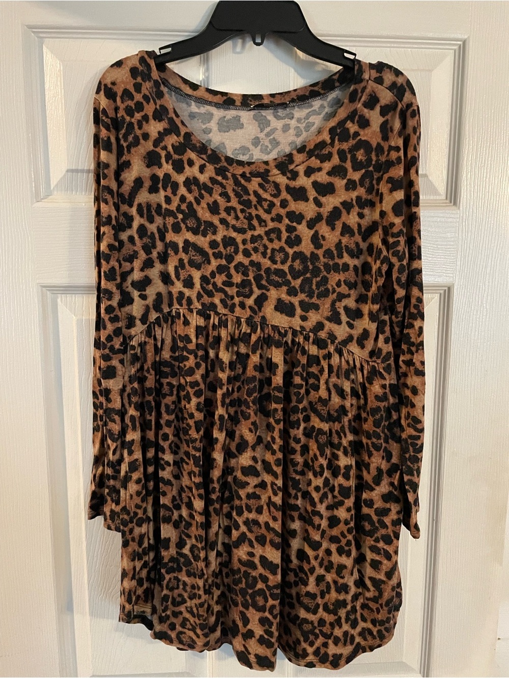 JODIFL Leopard Print Babydoll Tunic Top - Brown & Black Womens large